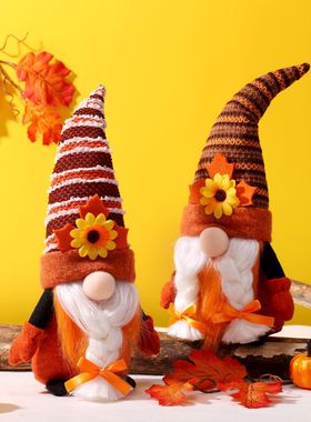 2023跨境新品丰收节鲁道夫感恩节无脸娃娃枫叶公仔家居装饰摆件