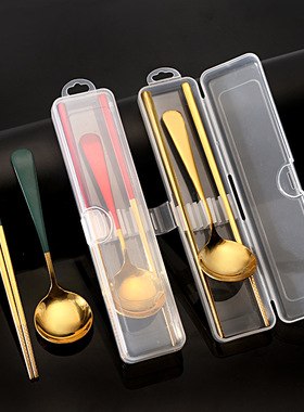 304筷子勺子套装学生单人装 便携不锈钢餐具三件套 网红便携餐具