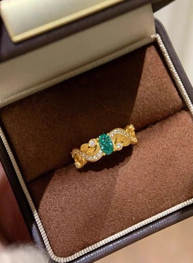 意大利拉丝帕拉伊巴薄荷绿麦穗戒指女小众设计轻奢百搭高级感