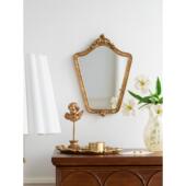 覆古金色化妆镜雕花壁挂装 饰镜法式 梳妆镜子树脂卧室挂墙壁饰镜子