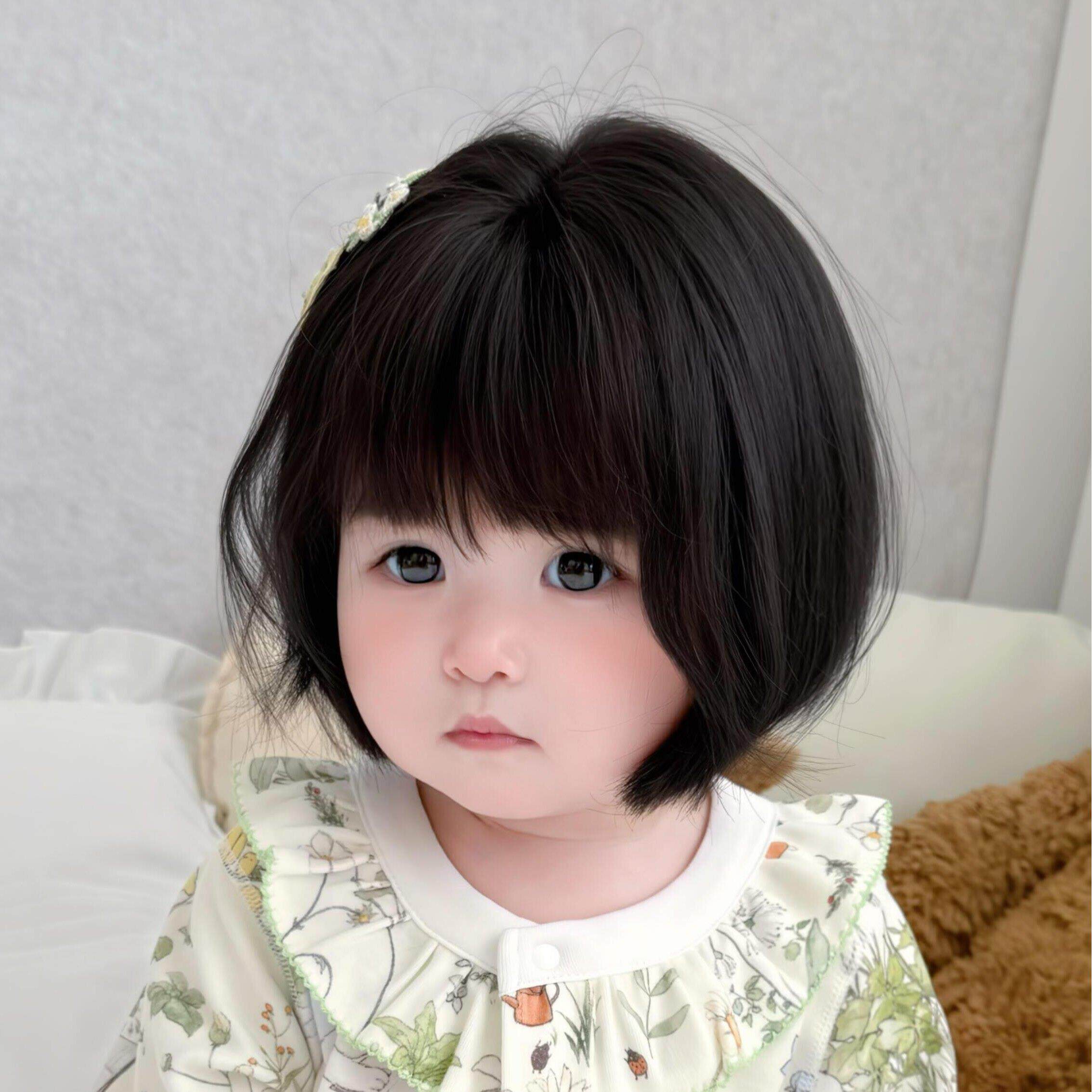 宝宝假发女自然可爱短发萌透气发网婴儿短直发儿童拍照道具全头套
