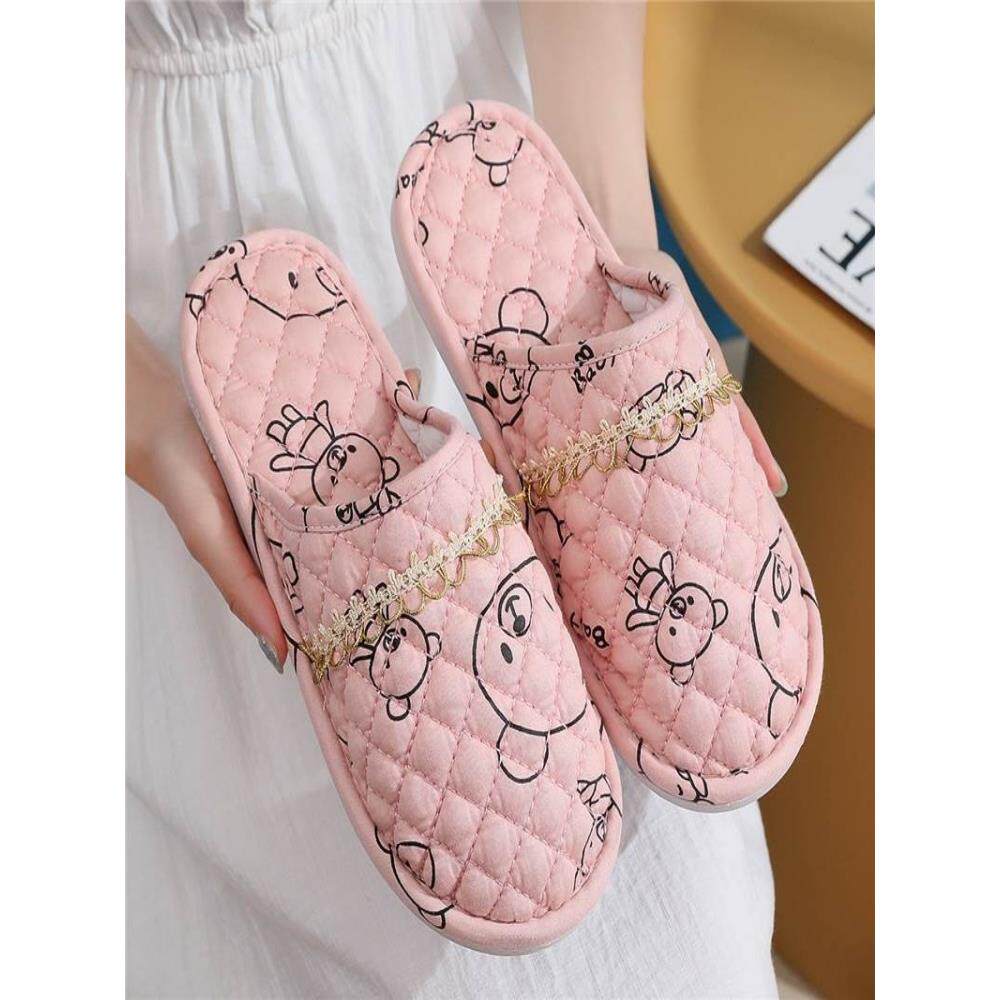 日本代购纯棉布吹气底布艺木地板室内拖鞋秋冬季情侣男女软底无声