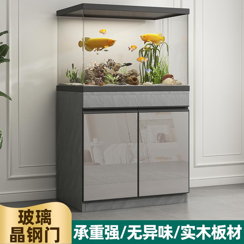 定制实木鱼缸柜轻奢底柜底座客厅隔断桌面承重鱼缸底柜架子玻璃门