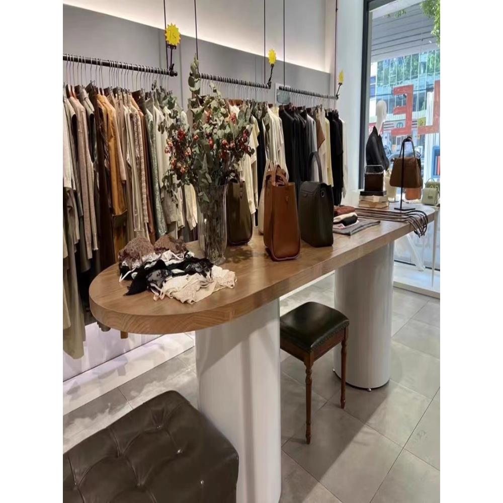简易服装展示架服装店展示台实木岛式展示台落地式长方形半圆形桌
