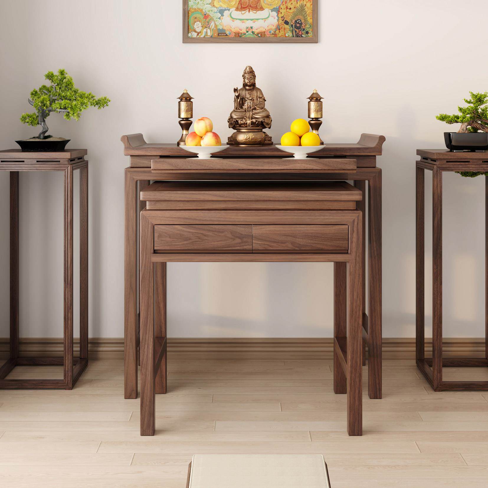 新中式佛龛实木香火桌客厅财神案台黑胡桃木供桌香案家用佛堂佛桌