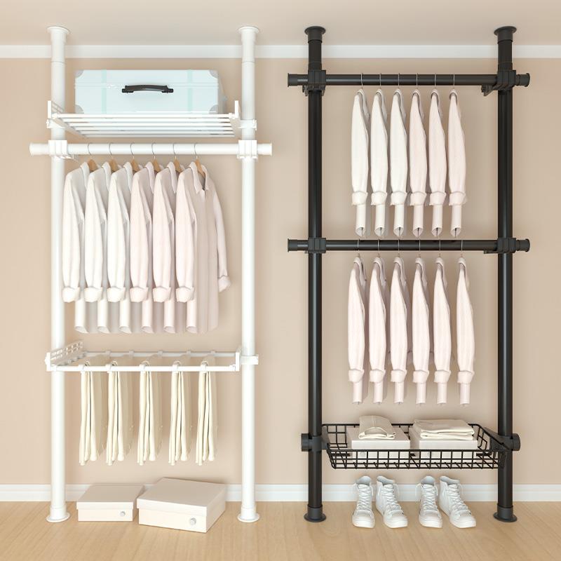 顶天立地置衣架家用卧室伸缩挂衣架室内免打孔阳台收纳简易置物架