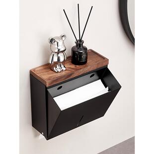 胡桃木浴室纸巾盒稻草纸盒防水储存纸巾盒壁挂厕所免打孔厕纸架