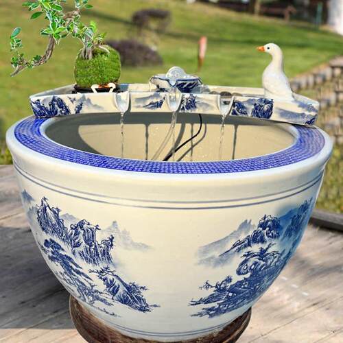 流水招财创意摆件室外鱼缸陶瓷缸养鱼过滤器增氧循环流水造景配件