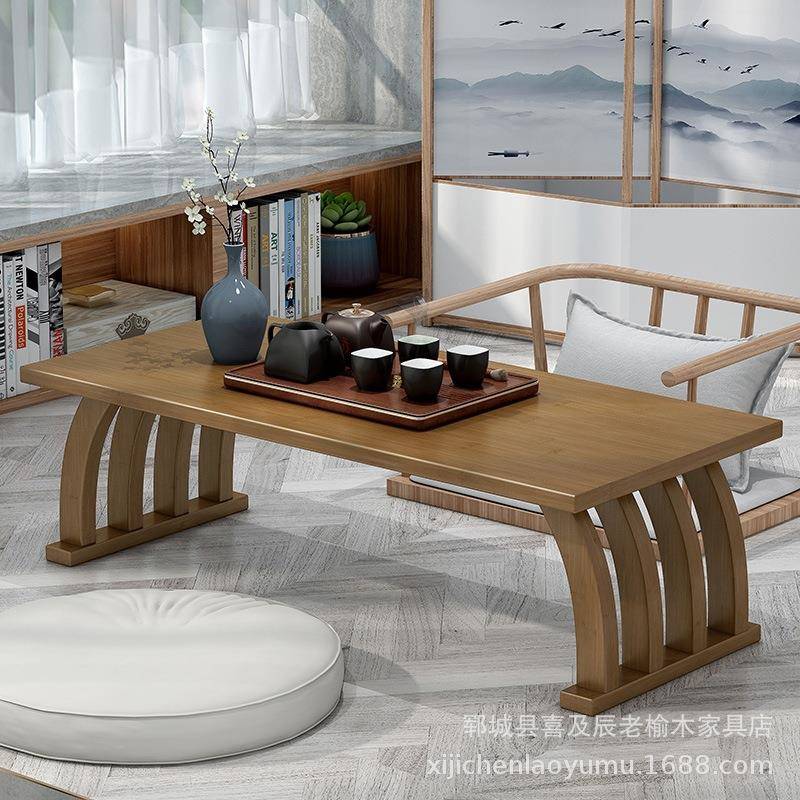 实木榻榻米茶几飘窗桌中式国学桌简老榆木马鞍桌书法桌琴桌仿古桌
