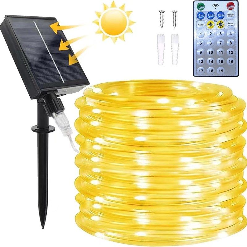 电商热卖遥控8功能太阳能管子灯串花园J阳台防水节日装饰铜线彩灯