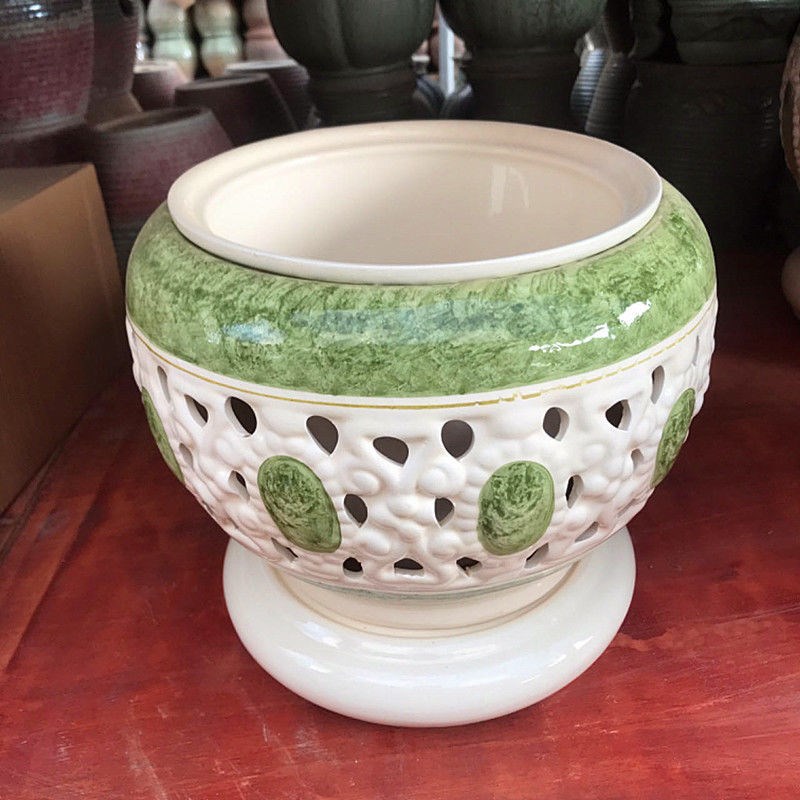 镂空双层加厚陶瓷花盆招财v竹水培植物盆大号时尚花盆客厅中式摆