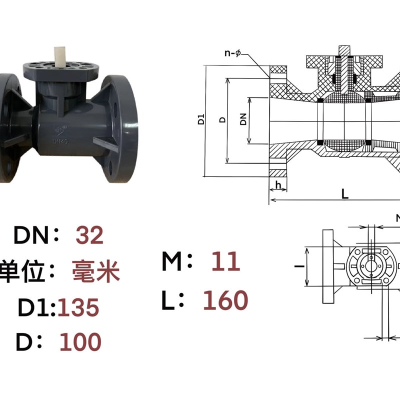 UPVC整体平台法兰球阀PVCy高平台(可直接装气动电动)塑料耐腐蚀