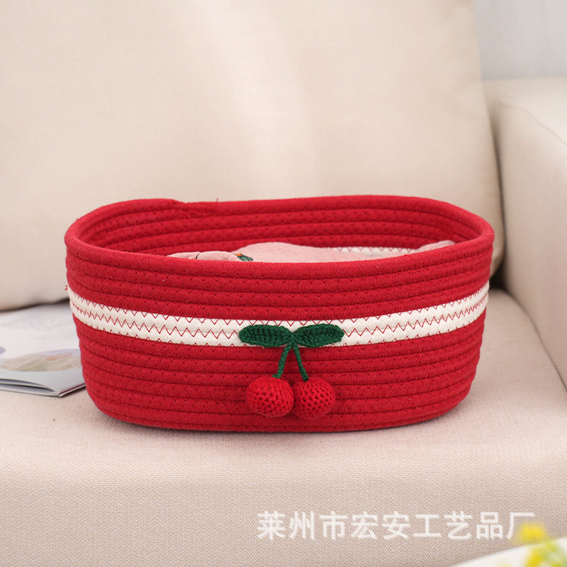 小清新红色樱桃收纳篮桌上沙发杂物收纳筐儿童玩具衣物整理篮