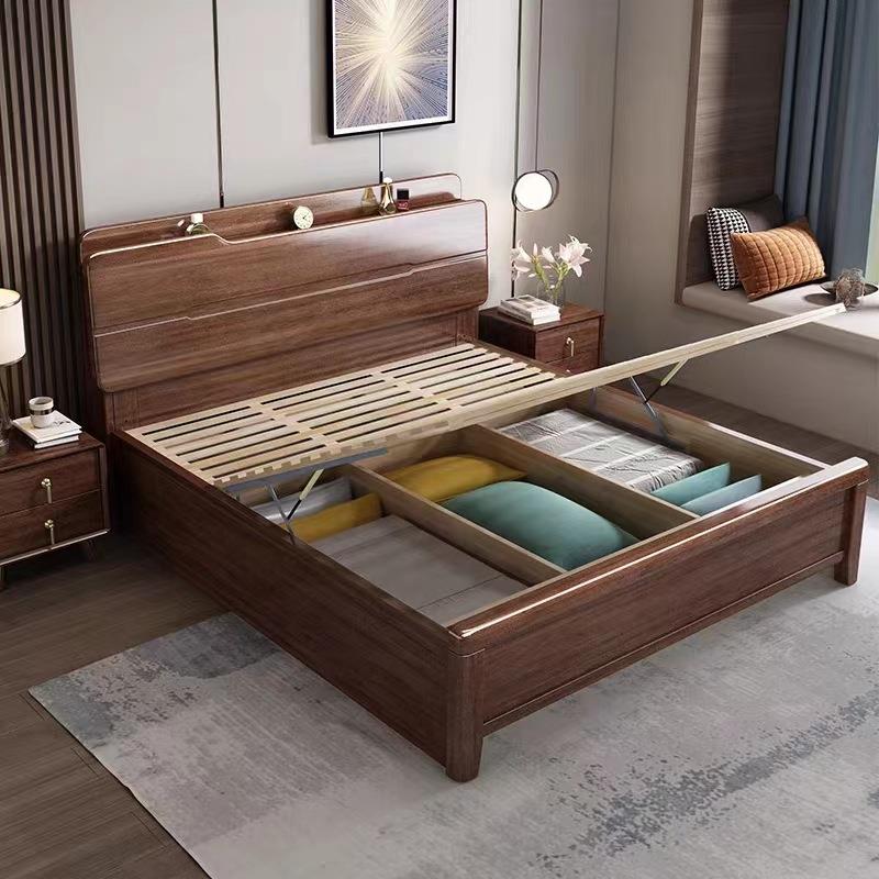 胡桃木实木床现代简约2x2.木米大床.8米双人床1122.52m主卧高箱1