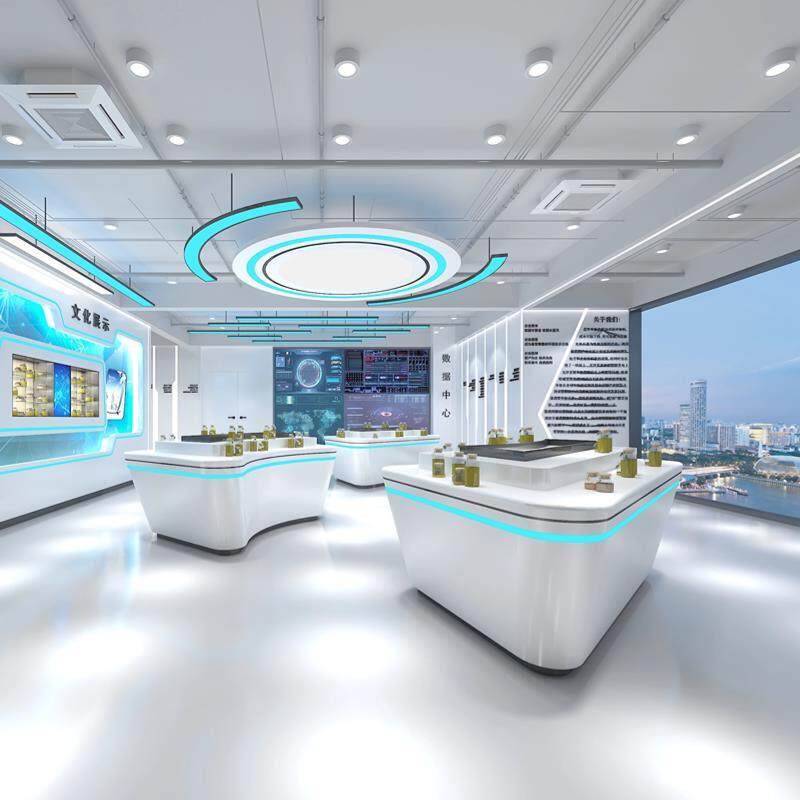 中岛展示柜发光展台异形圆形展示桌定制展厅科技感样品烤漆展柜