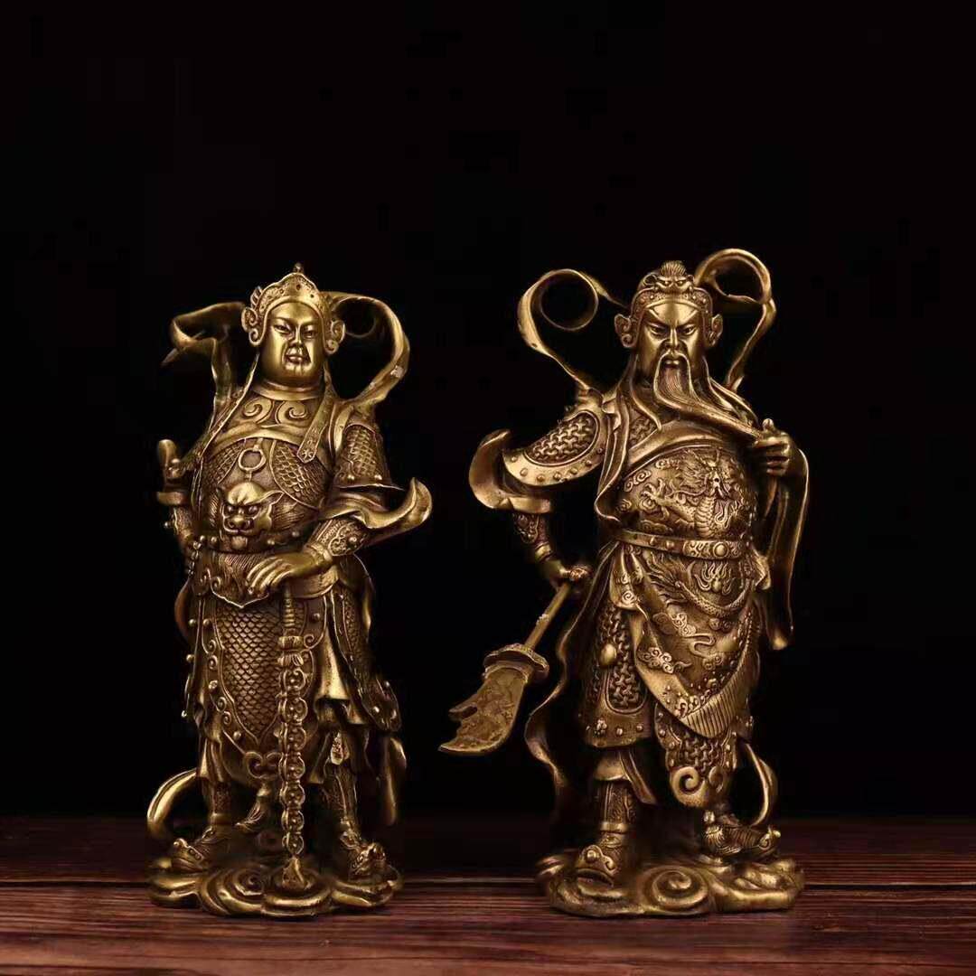 纯铜韦陀关公佛像摆件珈蓝护法韦驮菩萨铜关二爷居家供养关帝神像