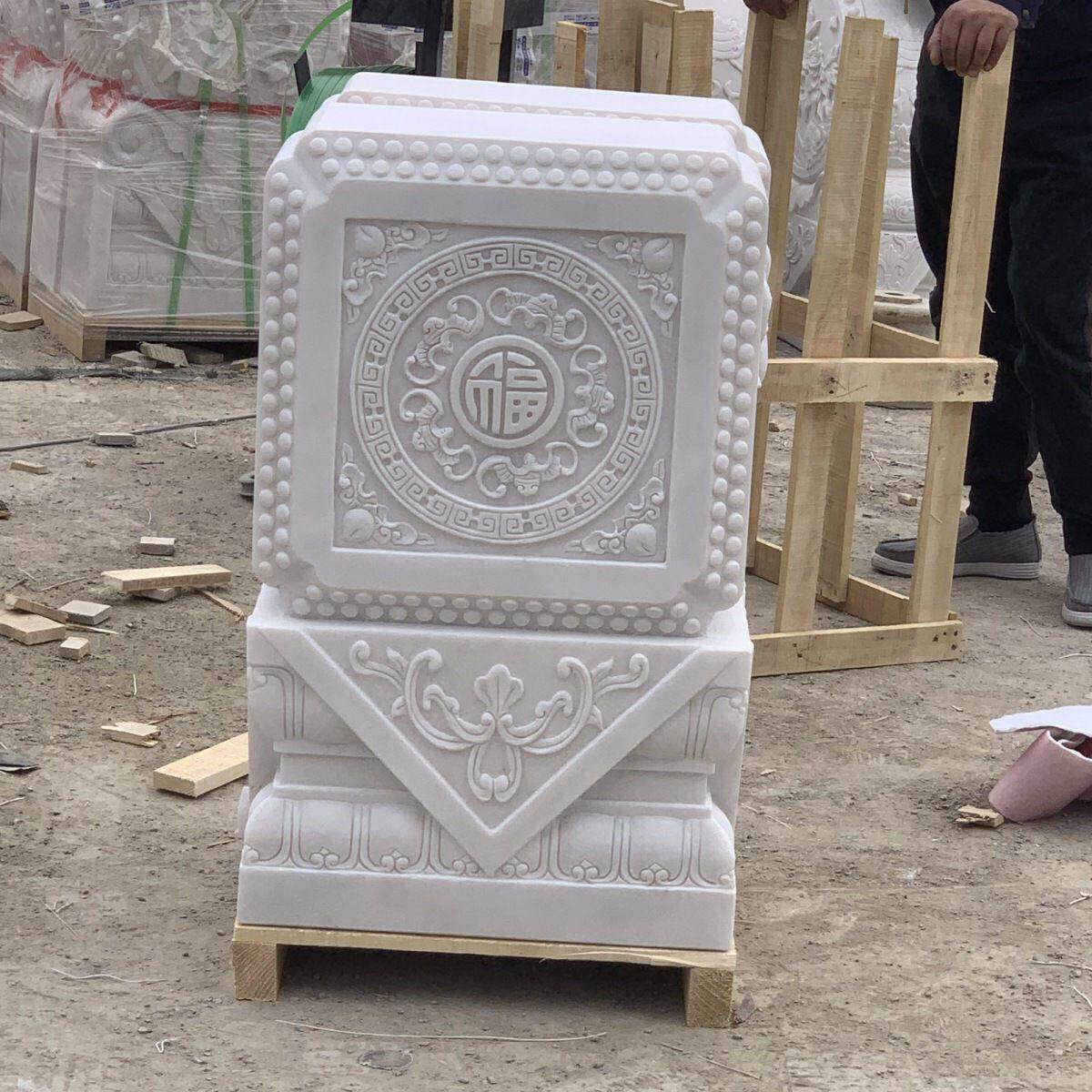 石雕门墩抱鼓石汉白玉一对家用石鼓墩自建房别墅庭院门口装饰摆饰