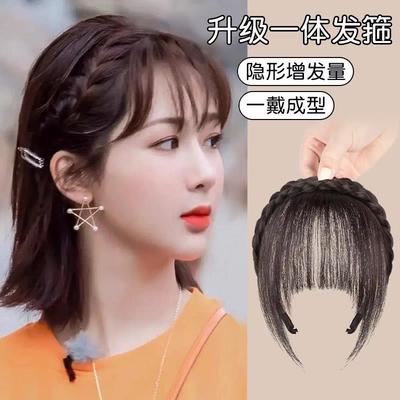 发箍八字刘海假发女发箍法式刘海一体真发补头顶发缝薄款补发片