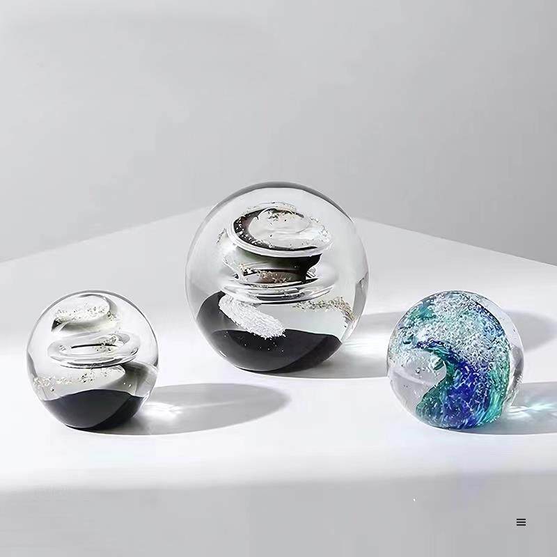 现代轻奢海洋彩色水晶球玻璃球创意摆件工艺品家居鱼缸造景装饰品