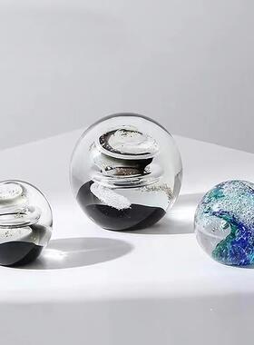 现代轻奢海洋彩色水晶球玻璃球创意摆件工艺品家居鱼缸造景装饰品