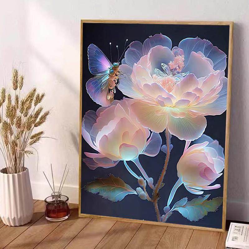 牡丹花卉钻石画2024新款满钻竖版客厅卧室简约唯美现代贴钻十字绣,居家布艺,钻石绣,淘宝优惠券,粉丝福利购,淘宝优惠卷