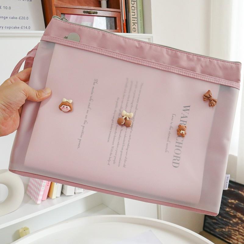 双层布艺可爱孕检资料包档案收纳袋拉链式手提加厚分层隔层文件袋