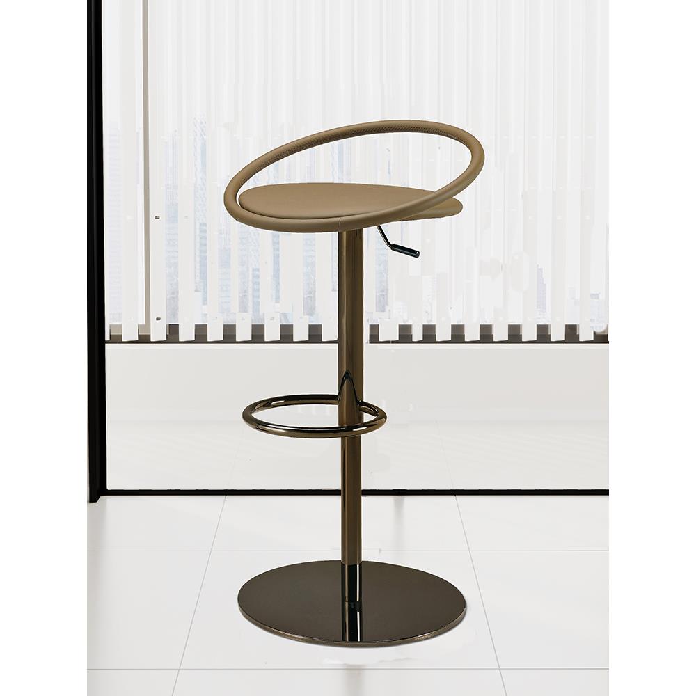 设计师款创意真皮吧台椅家用升降旋转高脚椅吧台凳不锈钢金属吧椅