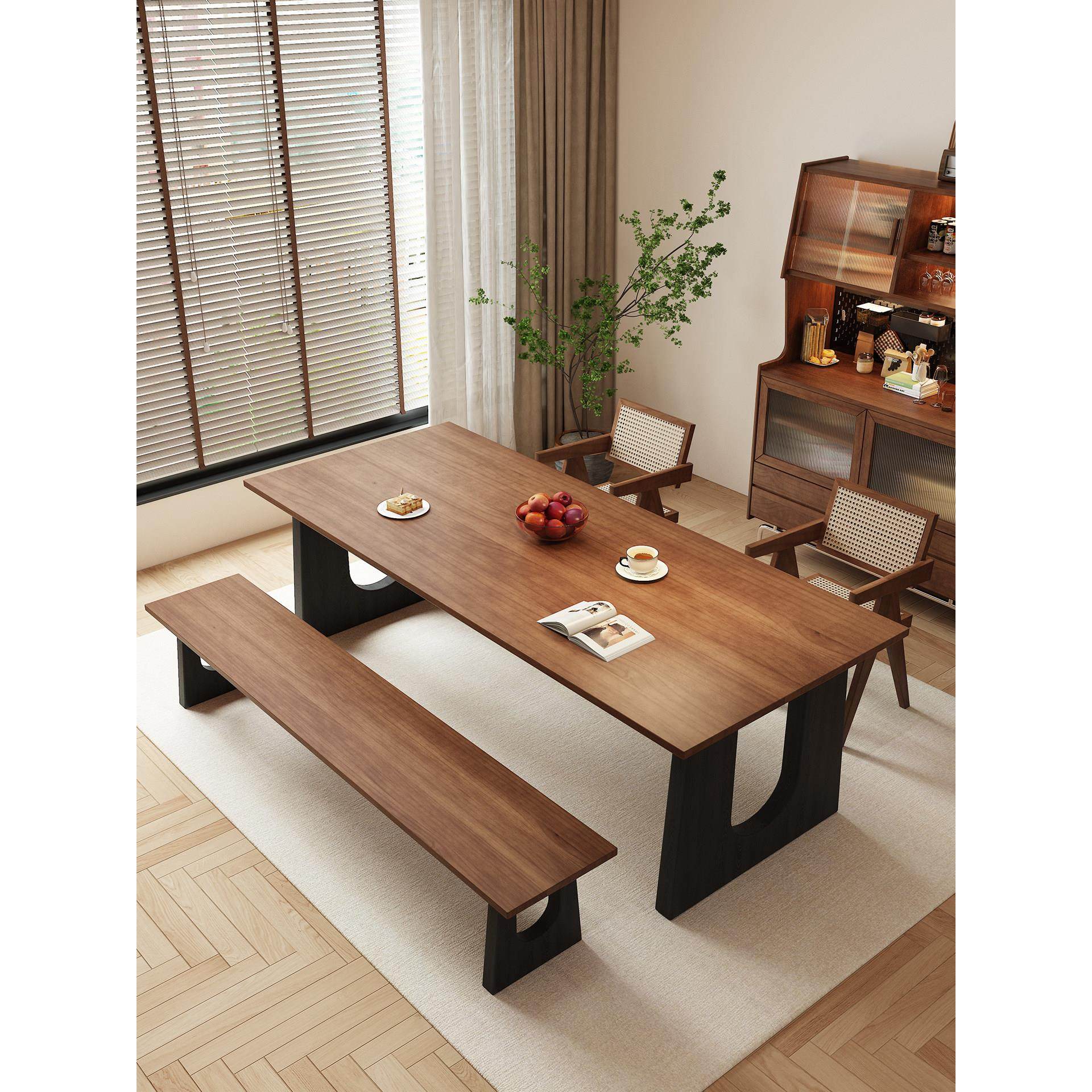 实木餐桌胡桃木色客厅原木大长书桌工作台大板办公桌吃饭桌椅组合,住宅家具,实木餐桌,淘宝优惠券,粉丝福利购,淘宝优惠卷