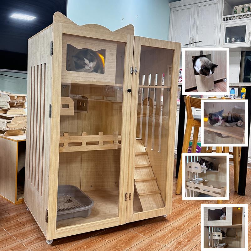 实木猫别墅猫笼子猫舍豪华猫窝猫柜展示柜大空间太空舱猫窝猫繁育