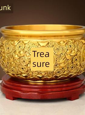 实心铜聚宝盆铜摆件客厅家居办公室店铺存钱罐黄铜米缸公司工艺品