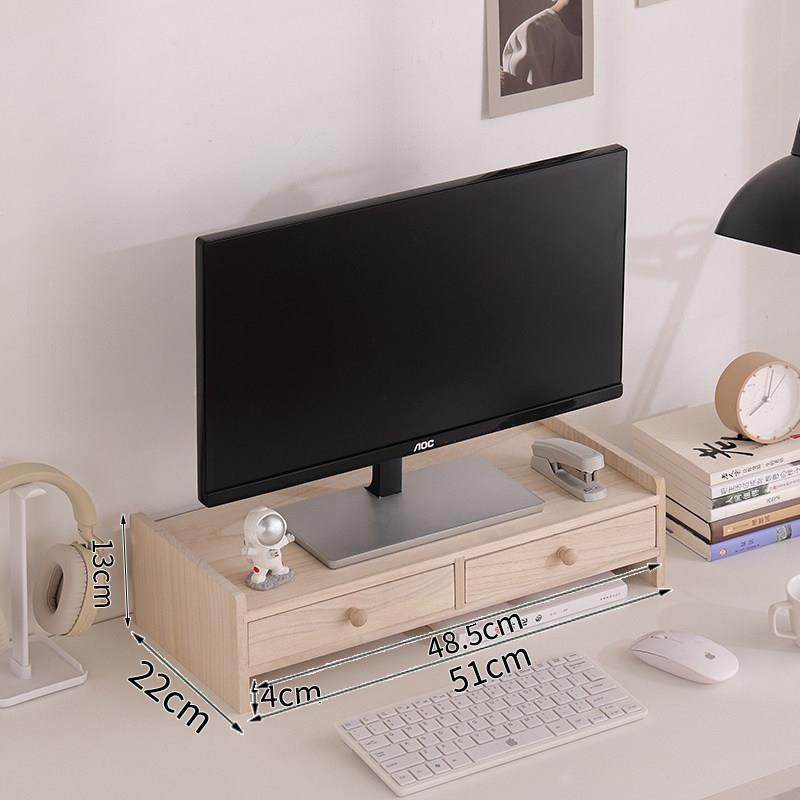 电脑增高架实木带抽屉显示器屏底座支架护颈桌面办公室收纳免组装