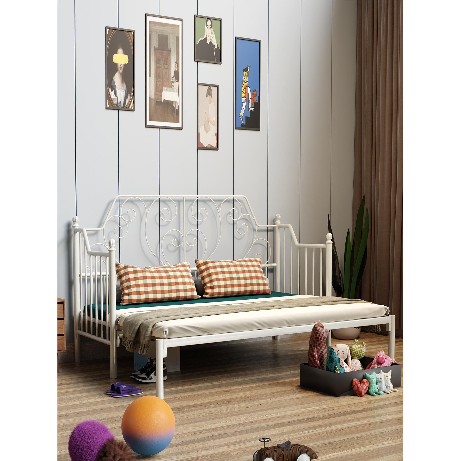 新款不锈钢床折叠铁艺沙发床抽拉式坐卧两用铁床伸缩推拉铁架子床