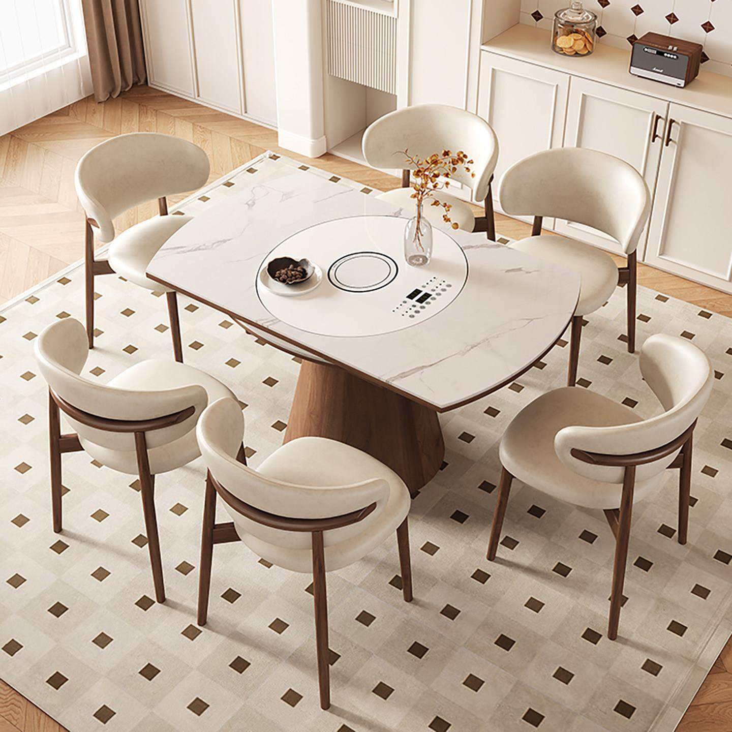 岩板智能语音实木餐桌椅家用暖菜板带转盘电磁炉高端圆桌伸缩饭桌,住宅家具,岩板餐桌,淘宝优惠券,粉丝福利购,淘宝优惠卷