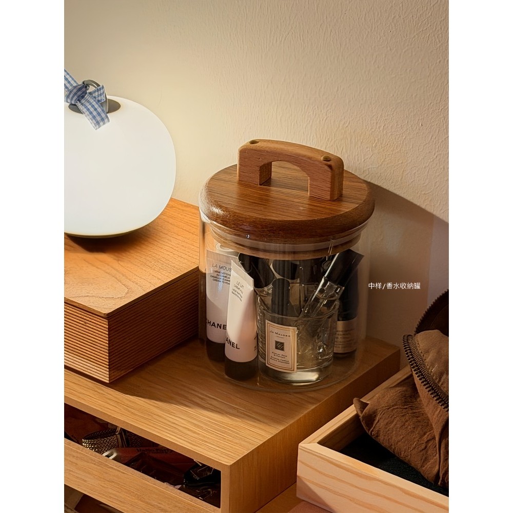 香水化妆品小样收纳盒玻璃透明中样整理置物架桌面杂物收纳密封筒