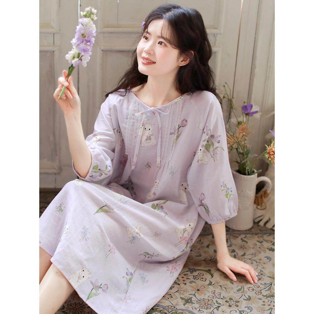 &ldquo;睡眠岛&rdquo;2025春秋新款睡衣女式纯棉纱布甜美可爱韩式护胸家装