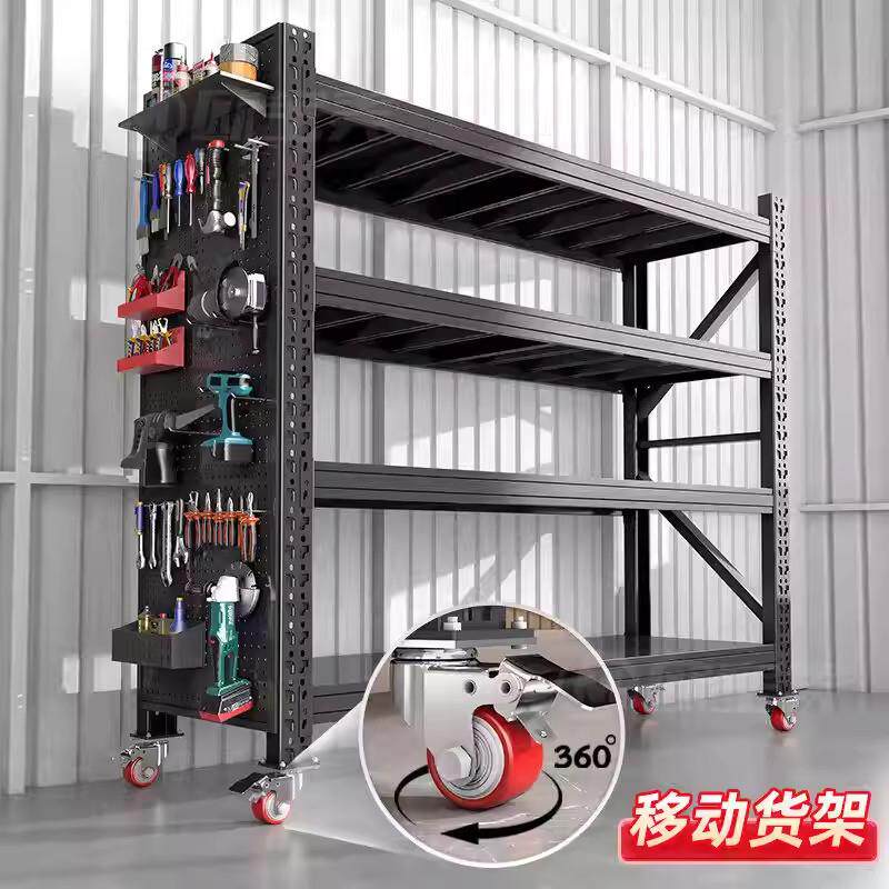 带轮子仓储货架多层置物架家用万向轮可移动铁架子重型仓库展示架