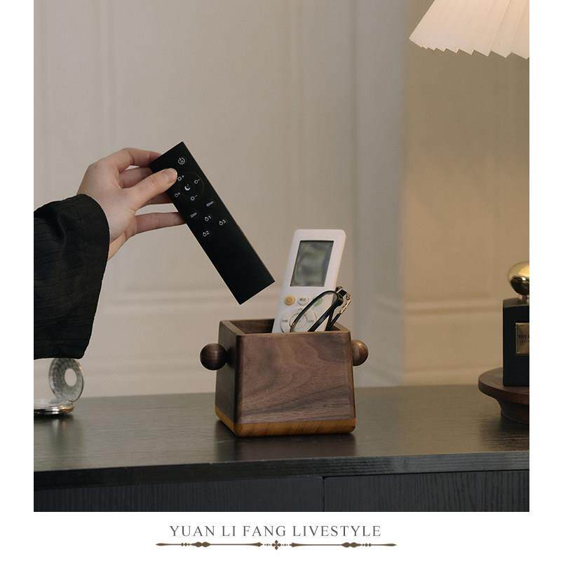实木空调电视剧遥控器收纳盒客厅创意放置架轻奢高级办公桌面笔筒