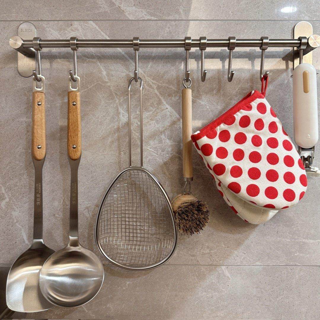 304不锈钢厨房活动排钩挂钩挂杆壁挂式免打孔厨具整理置物架