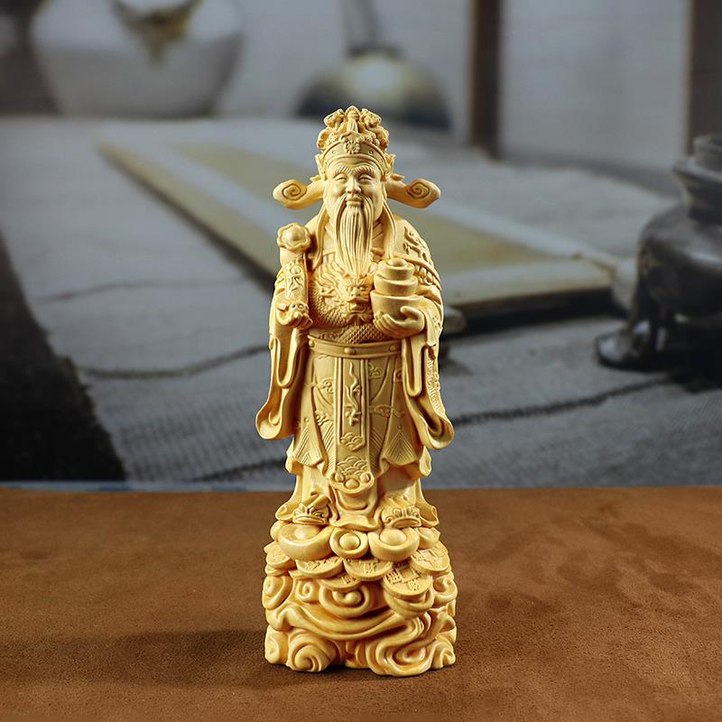 乐清黄杨木雕刻工艺品收藏加工手把件木质家居装饰文财神爷摆件