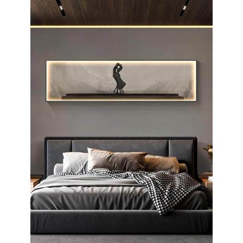 高档卧室挂画现代横版夜光Led床头壁画人物简单装饰画灯画抽象