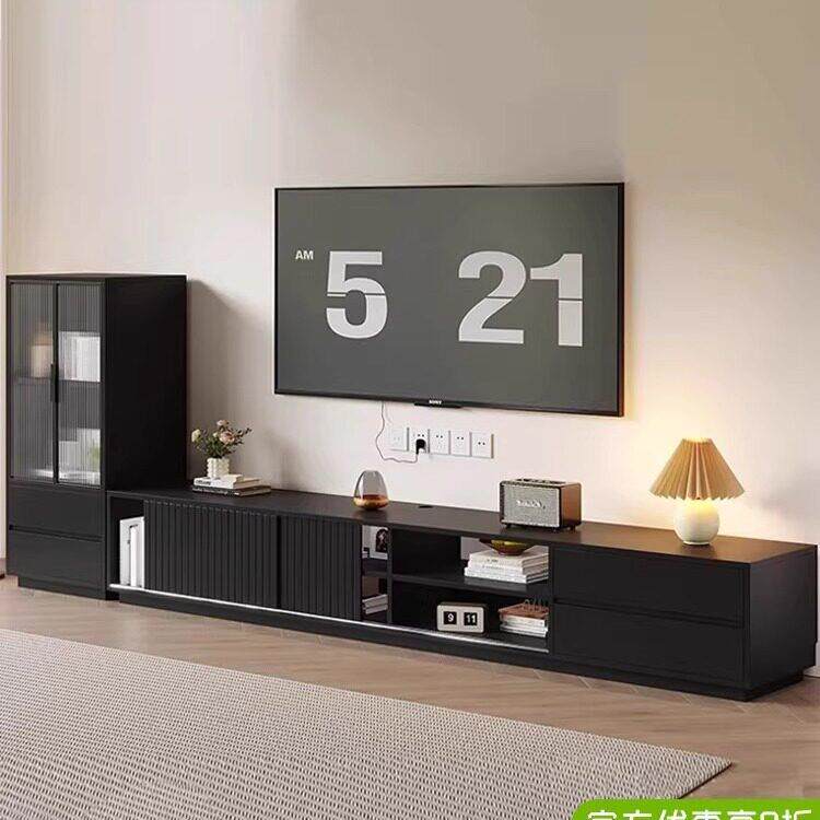 覆古黑色实木电视柜边柜客厅茶几组合套装储物柜现代简约轻奢