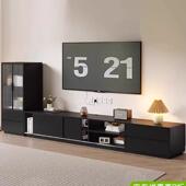 覆古黑色实木电视柜边柜客厅茶几组合套装 储物柜现代简约轻奢
