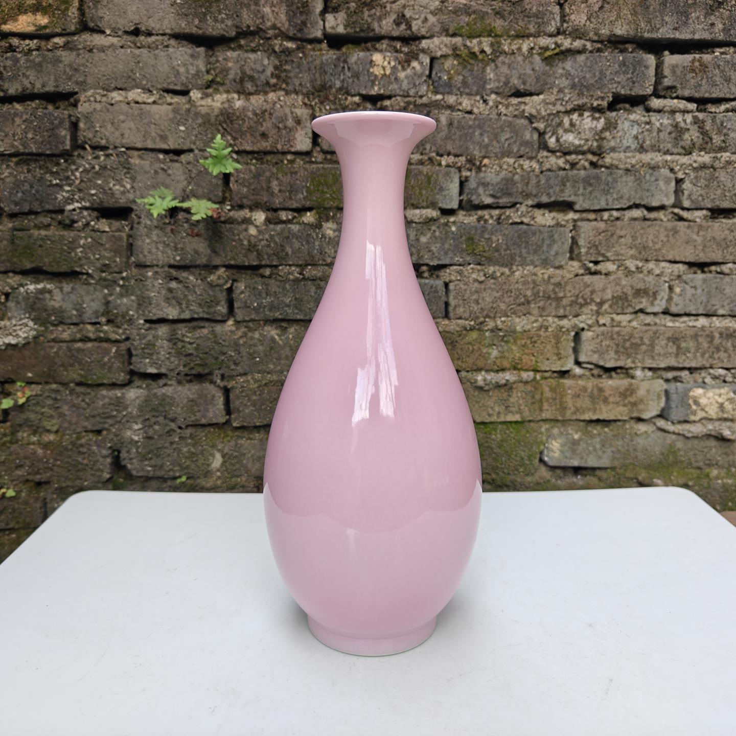 景德镇陶瓷 桃花颜色釉粉色婚房 风水摆饰装饰品插花瓶玉壶春