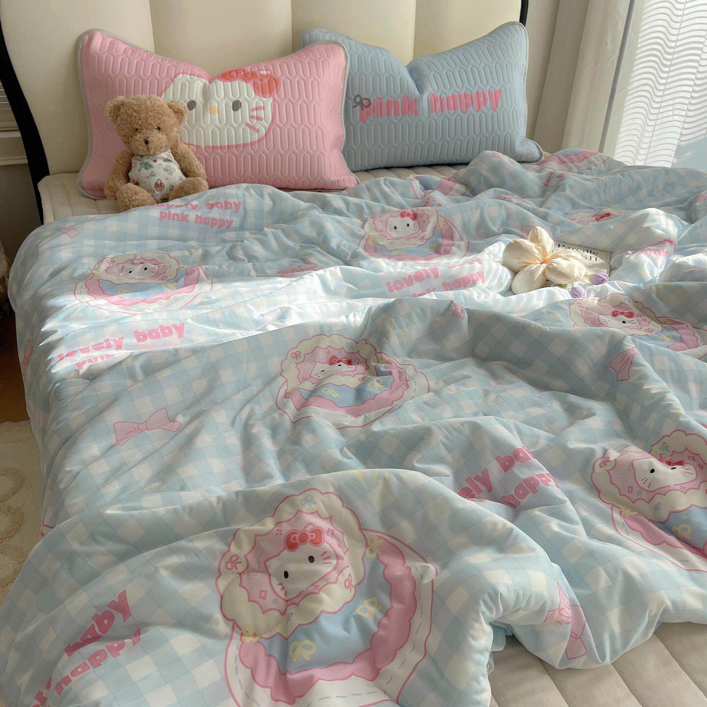 蛋糕花猫卡通凉感丝冰皮夏被少女心柔软裸睡空调被芯学生夏凉被子