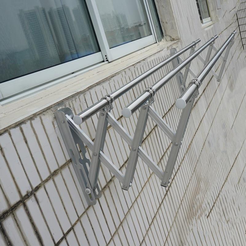 阳台窗外伸缩晾衣架户外推拉晒衣架折叠晾衣杆室外凉晒衣架不锈钢