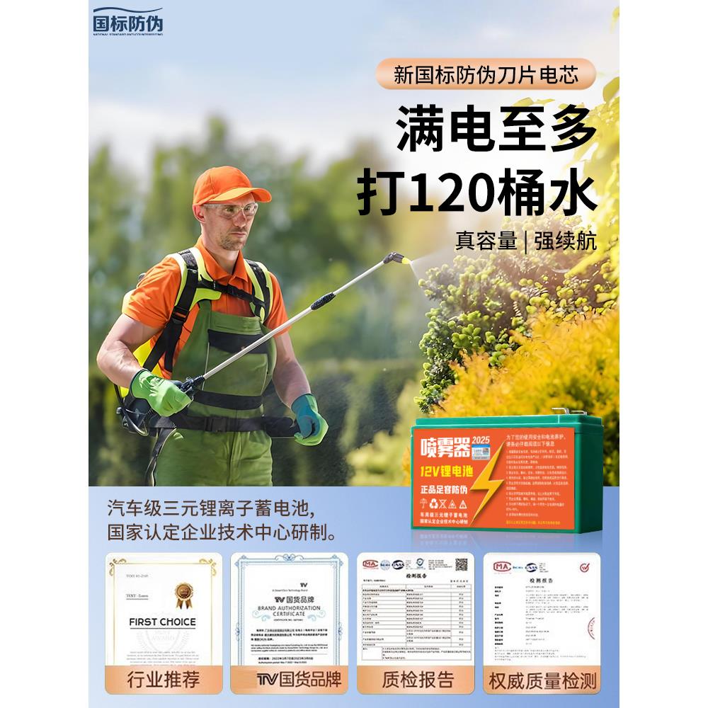 国标防伪锂电池电动喷雾器专用12V蓄电池大容量背负式电瓶农用