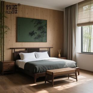悠雅实木床新中式黑胡桃木床高级感意式简约高端双人床可定制