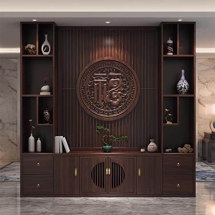 新中式实木屏风隔断客厅入户玄关柜简约现代遮挡福字浮雕置物架,住宅家具,门厅/玄关柜/玄关架,淘宝优惠券,粉丝福利购,淘宝优惠卷