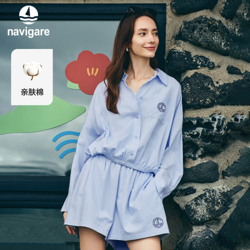 Navigare意大利小帆船2026秋季新品休闲衬衣翻领套头女士长袖衬衫