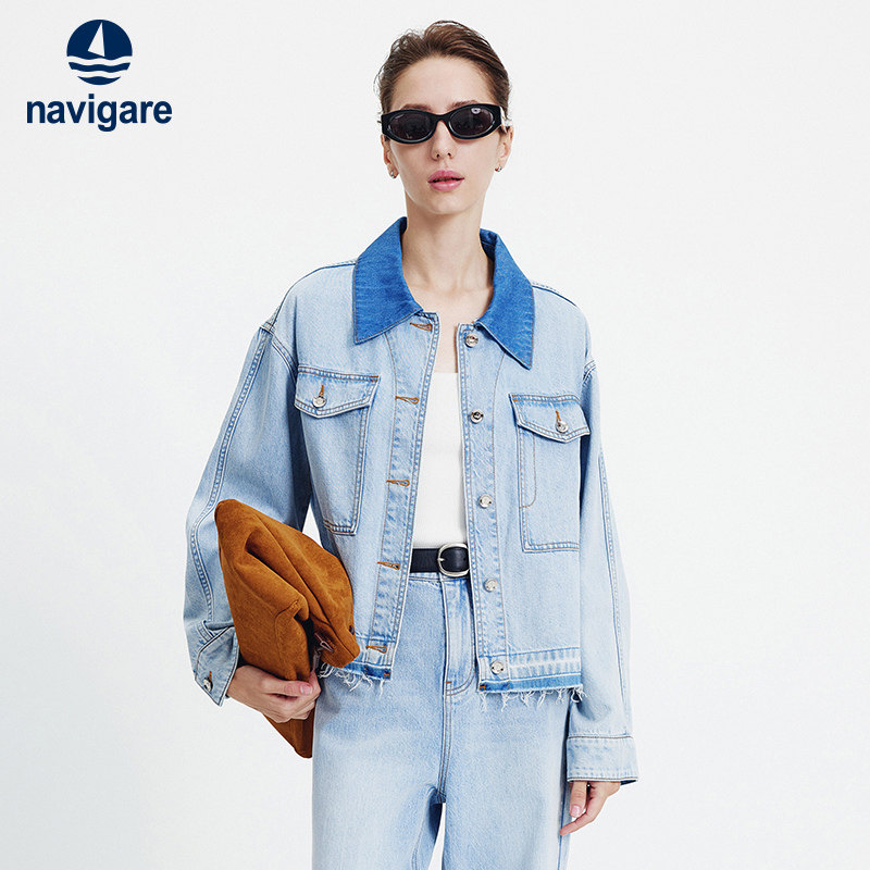 Navigare意大利小帆船2026春季复古宽松翻领短款水洗牛仔衣外套女,女装/女士精品,短外套,淘宝优惠券,粉丝福利购,淘宝优惠卷